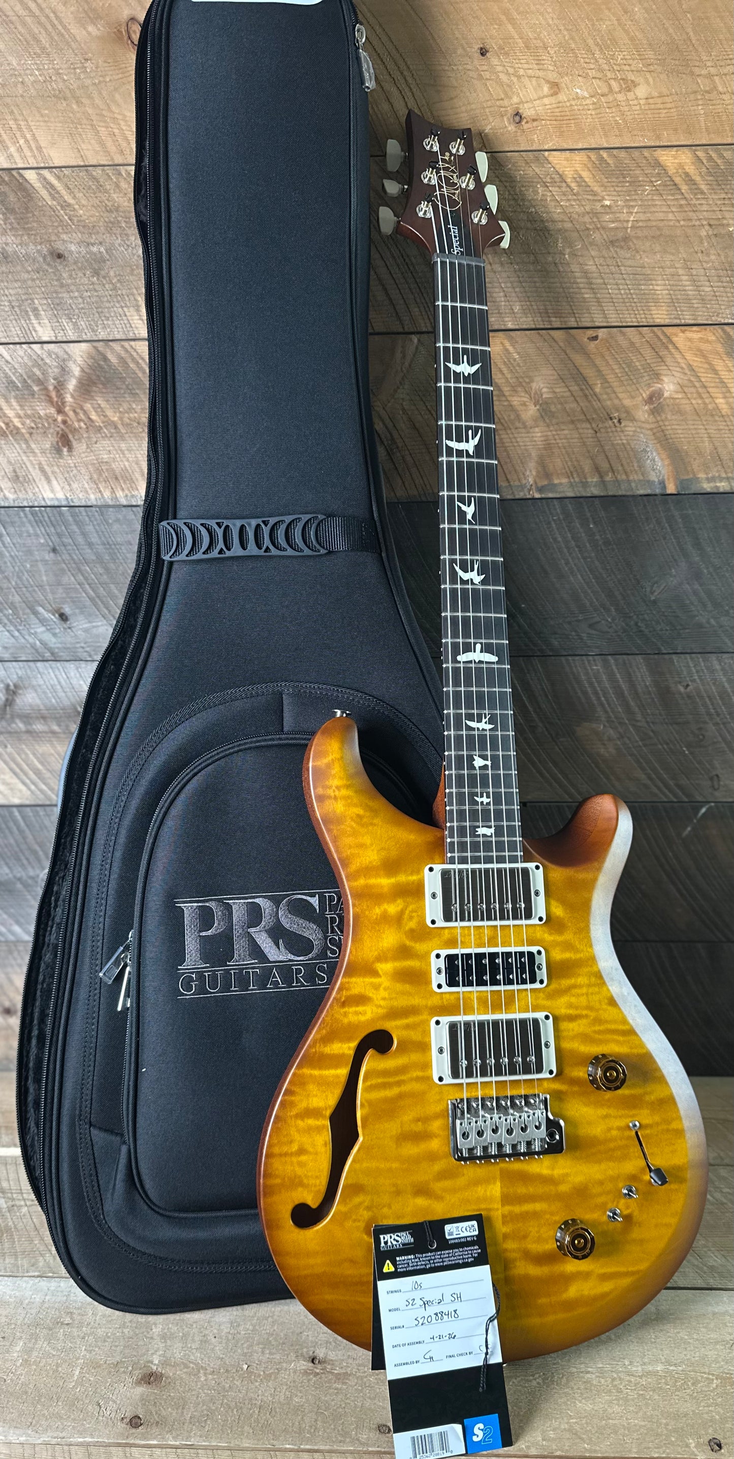 PRS S2 Wood Library Special Semi-Hollow Quilted Top Ebony Fretboard - Satin Honey Gold Burst S2088418