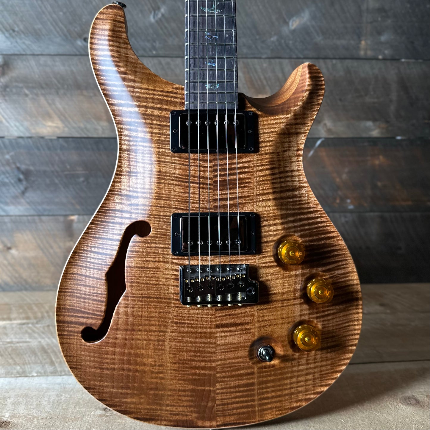 PRS Wood Library DGT Semi-Hollow David Grissom Signature , Rosewood Neck!, Flamed Maple 10-Top, Smoked Black Hardware - Satin Copperhead (Natural Back) 418143