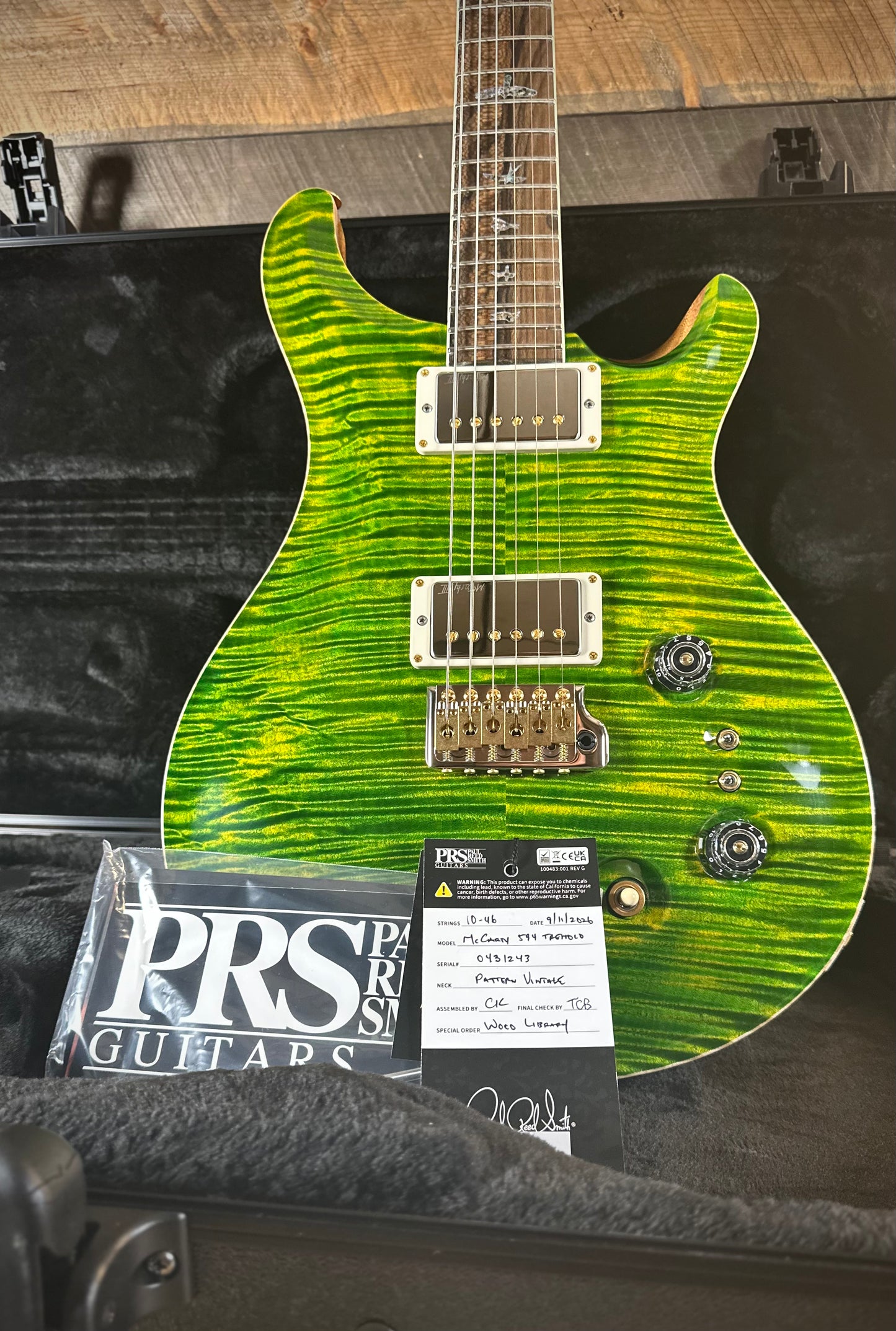 PRS Wood Library McCarty Tremolo w/ Dual Mini Toggles Flame Maple 10-top Ziricote FB - Emerald (Natural Back) 431243