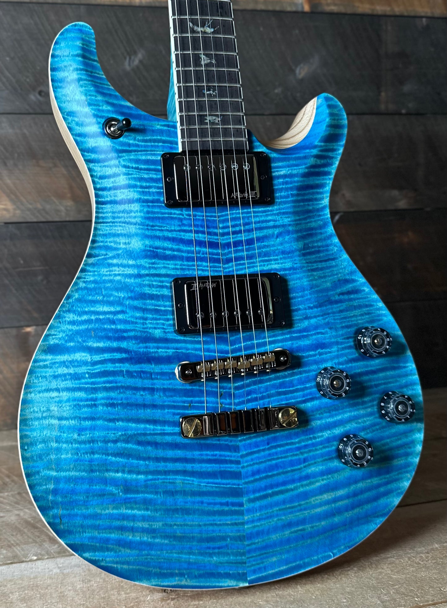 PRS Wood Library McCarty 594 Flamed Maple 10 Top, Swamp Ash Back, Stained Flamed Maple Neck, Bound Ebony FB - Satin Aquableux 418875