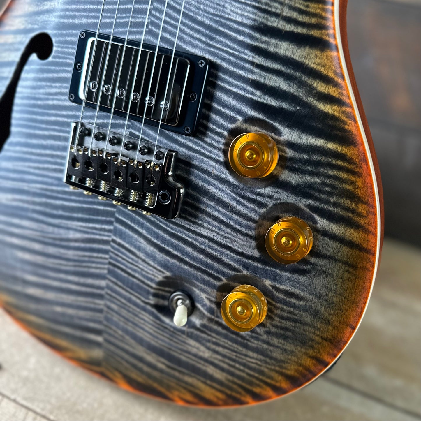 PRS Wood Library DGT Semi-Hollow David Grissom Signature Rosewood Neck! Flamed Maple 10-Top Smoked Black Hardware - Burnt Maple Leaf 418145