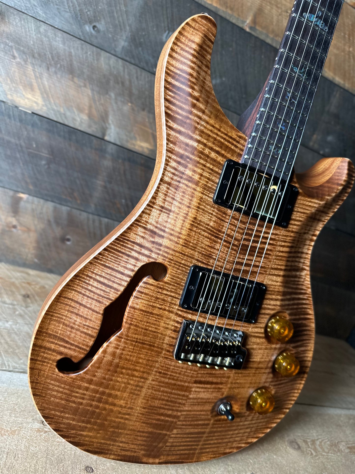 PRS Wood Library DGT Semi-Hollow David Grissom Signature , Rosewood Neck!, Flamed Maple 10-Top, Smoked Black Hardware - Satin Copperhead (Natural Back) 418143