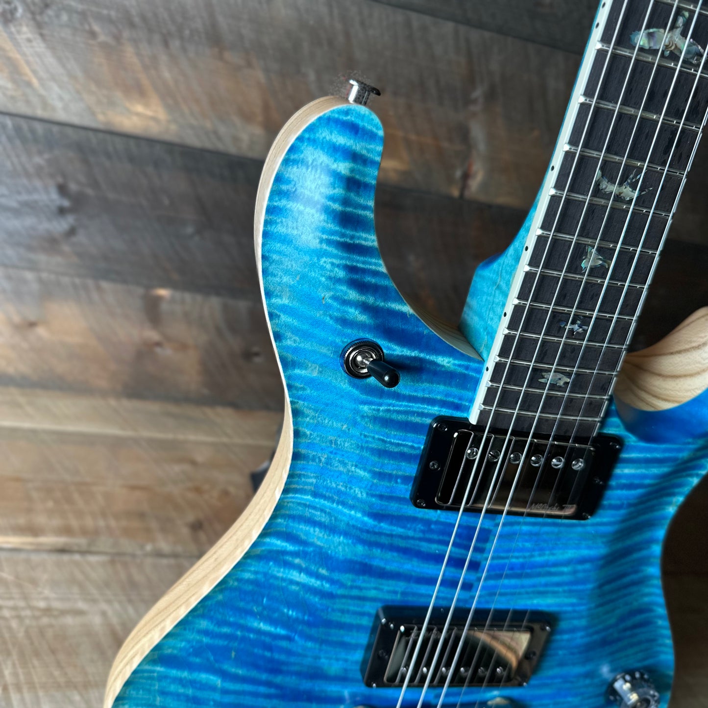 PRS Wood Library McCarty 594 Flamed Maple 10 Top, Swamp Ash Back, Stained Flamed Maple Neck, Bound Ebony FB - Satin Aquableux 418875