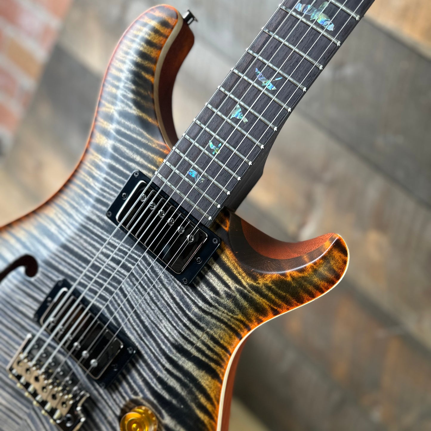 PRS Wood Library DGT Semi-Hollow David Grissom Signature Rosewood Neck! Flamed Maple 10-Top Smoked Black Hardware - Burnt Maple Leaf 418145