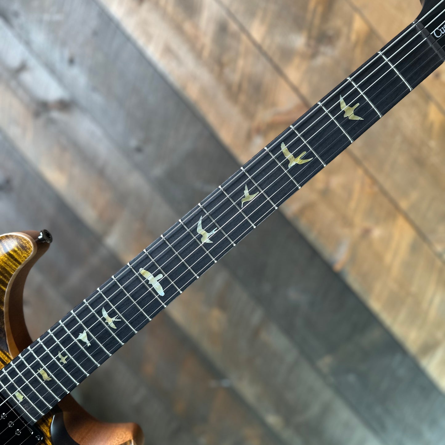 PRS Wood Library Custom 24 Fatback Semi-Hollow McCarty III Pickups Ebony Fretboard Satin Yellow Tiger Finish Stained Maple Neck 423670