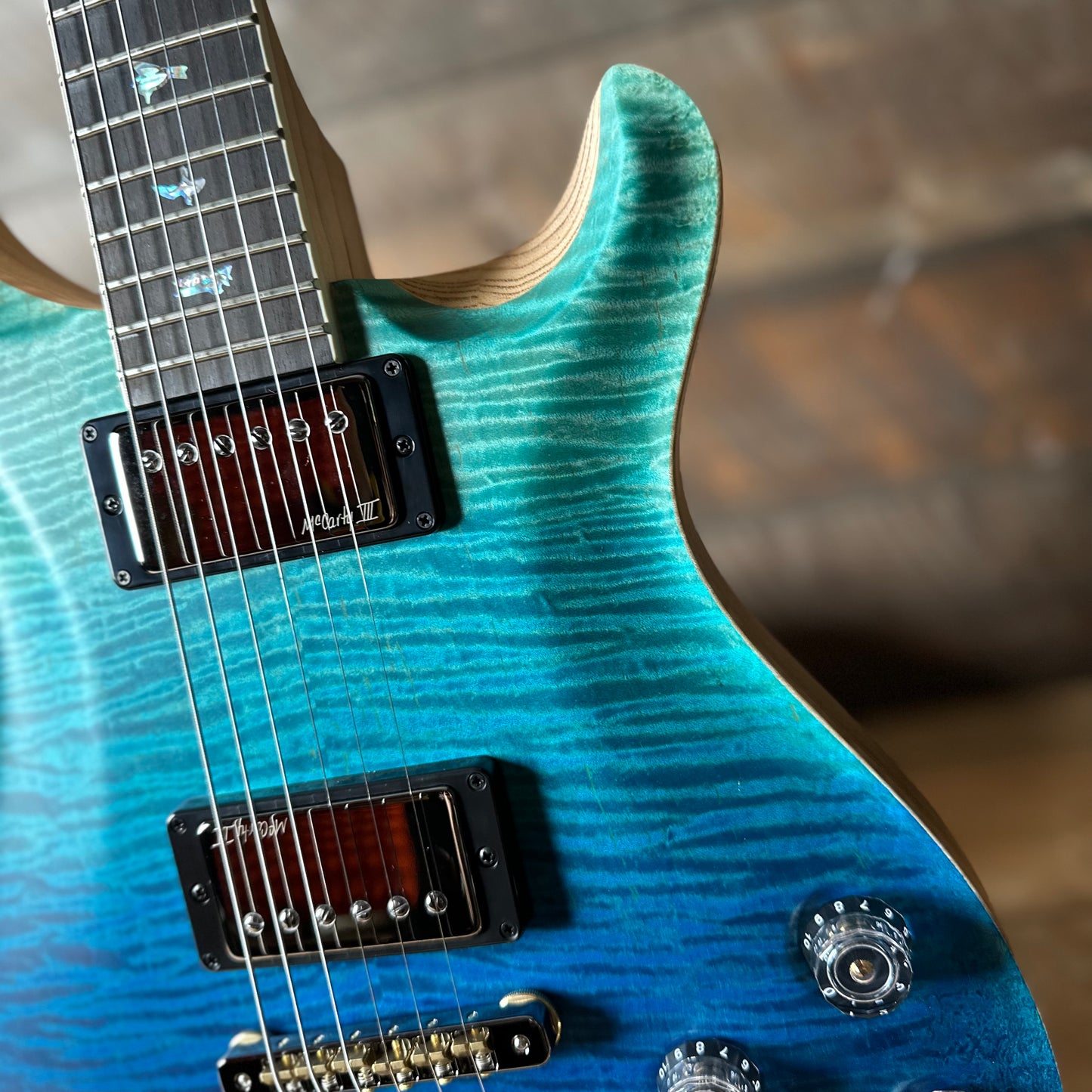PRS Wood Library McCarty 594 Flamed Maple 10 Top, Swamp Ash Back, Flamed Maple Neck, Bound Ebony FB - Satin Blue Fade 418876