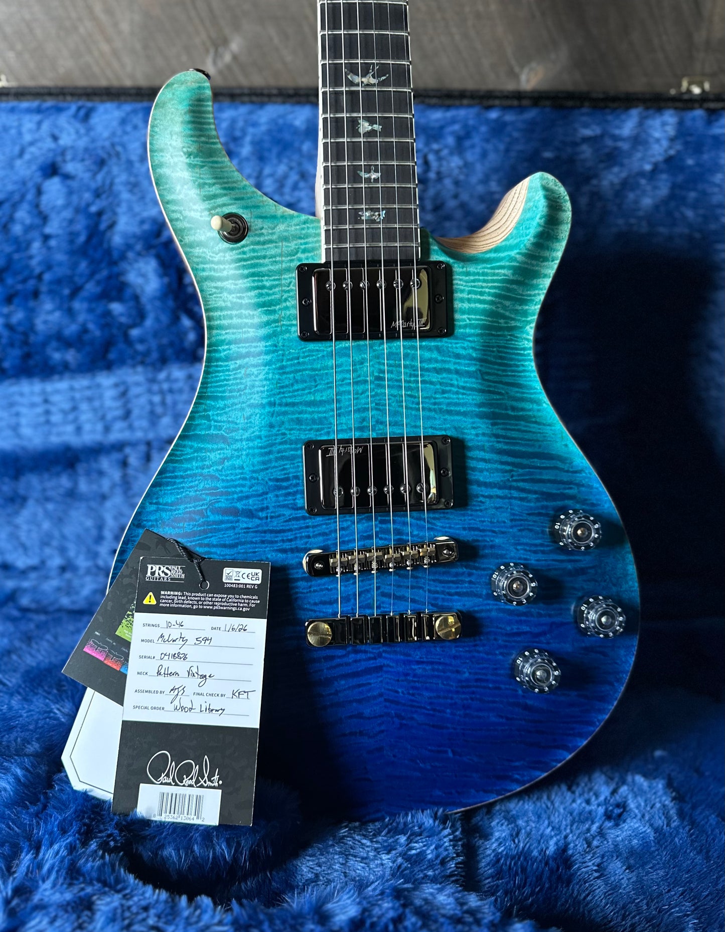 PRS Wood Library McCarty 594 Flamed Maple 10 Top, Swamp Ash Back, Flamed Maple Neck, Bound Ebony FB - Satin Blue Fade 418876