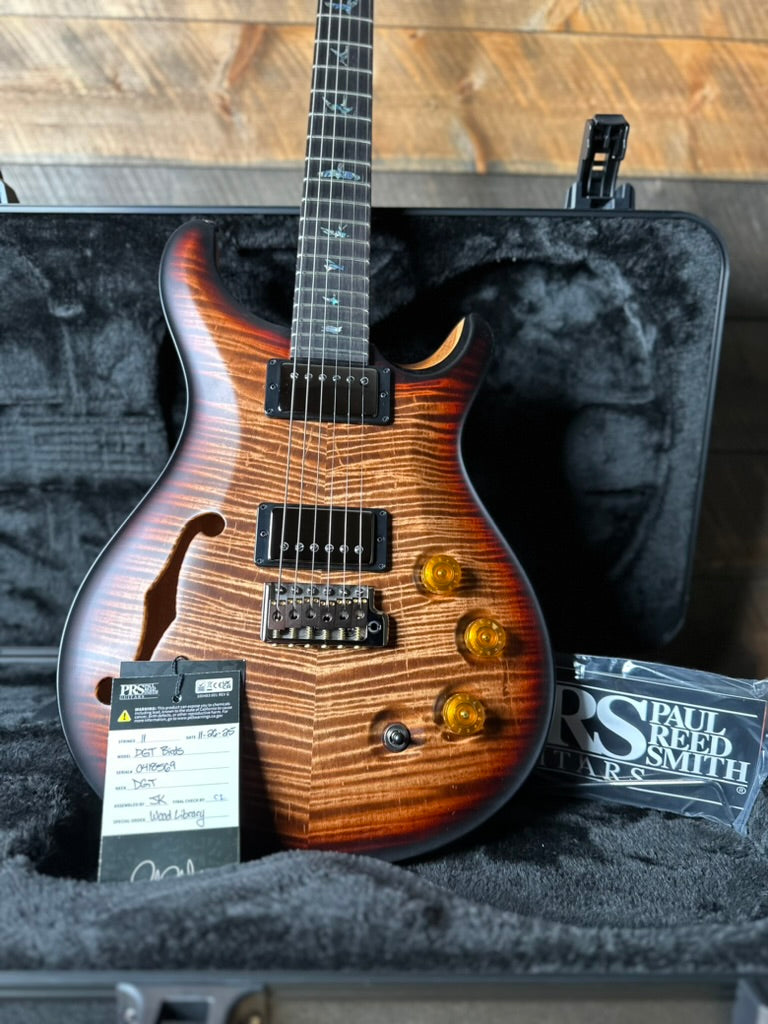PRS Wood Library DGT Semi-Hollow David Grissom Signature, Flamed Maple 10-Top, Smoked Black Hardware - RARE! Satin Copperhead Microburst 418569