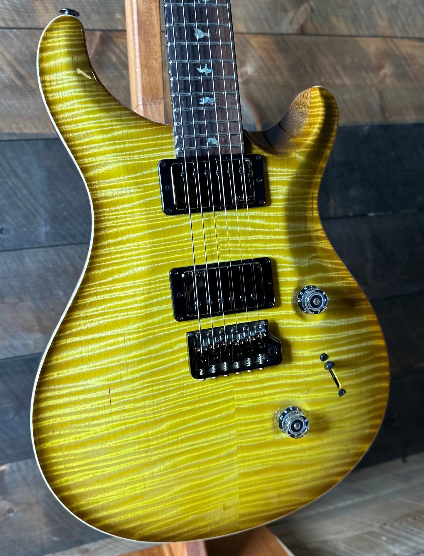 PRS Wood Library Custom 24 Flame Top  Brazilian Rosewood Fretboard!  - Livingston Lemondrop 410301