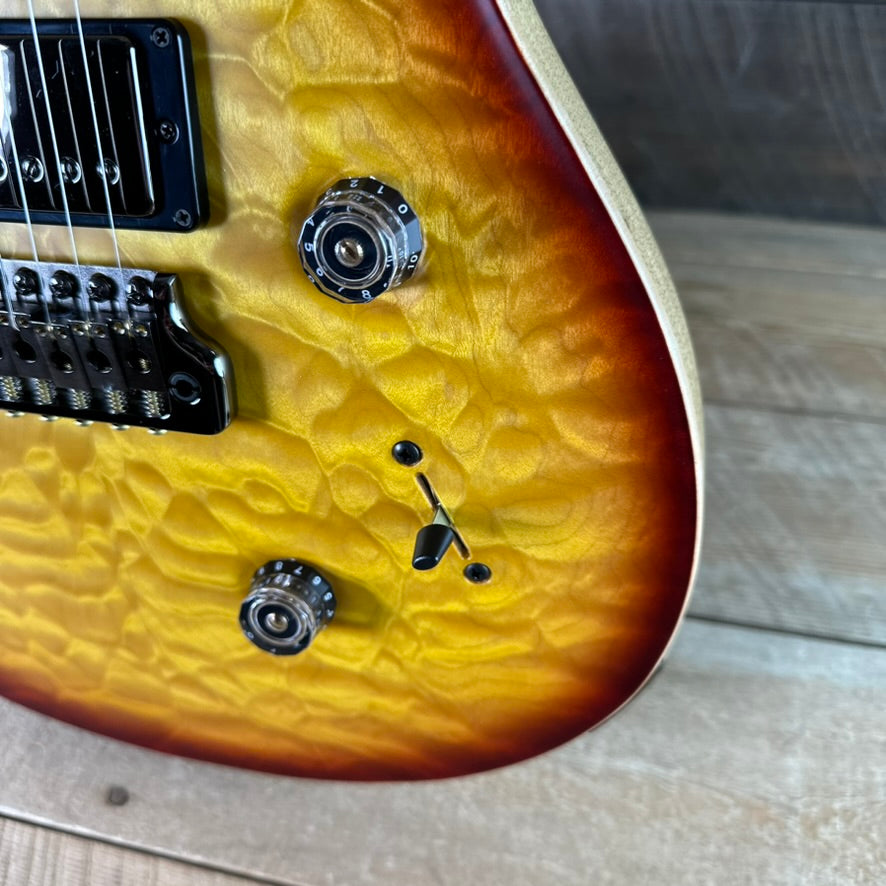PRS Wood Library Custom 24 Amazing Quilted 10 top Korina Body/Neck Brazilian Rosewood FB - Satin Livingston Lemon Cherry Burst W/Natural Back 425290
