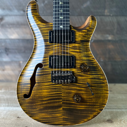 PRS Wood Library Custom 24 Fatback Semi-Hollow McCarty III Pickups Ebony Fretboard Satin Yellow Tiger Stained Maple Neck 423672