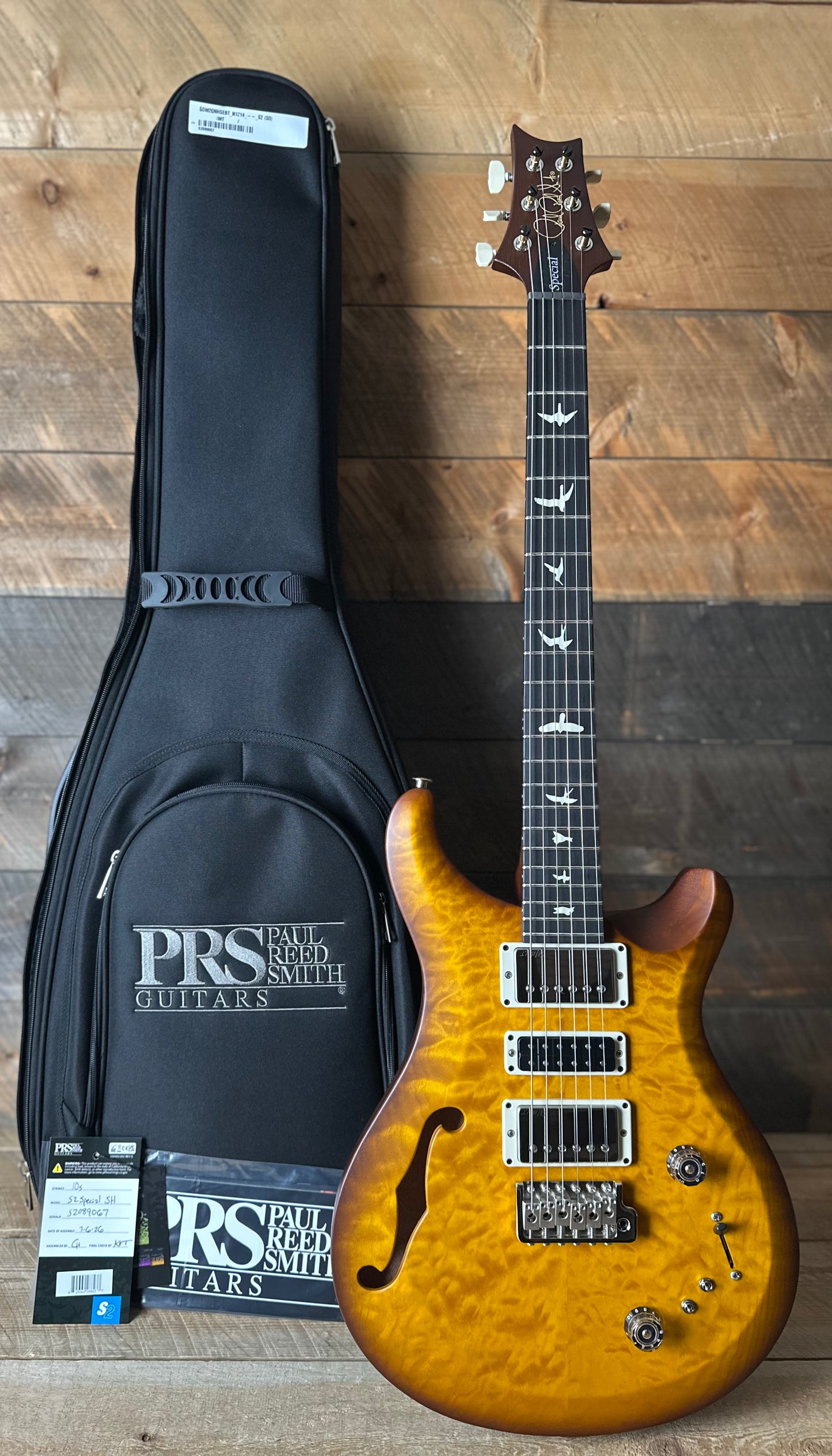 PRS S2 Wood Library Special Semi-Hollow Quilted Top Ebony Fretboard Satin McCarty Tobacco Sunburst S2089067