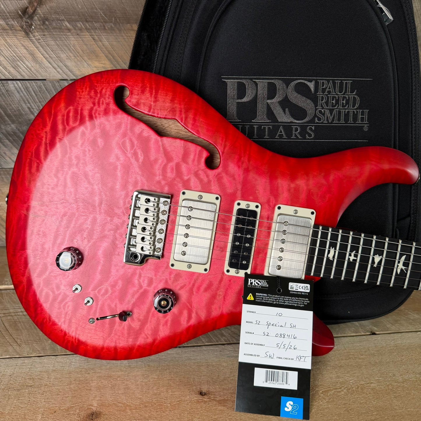 PRS S2 Wood Library Special Semi-Hollow Quilted Top - Satin Bonni Pink Cherry Burst S2088416