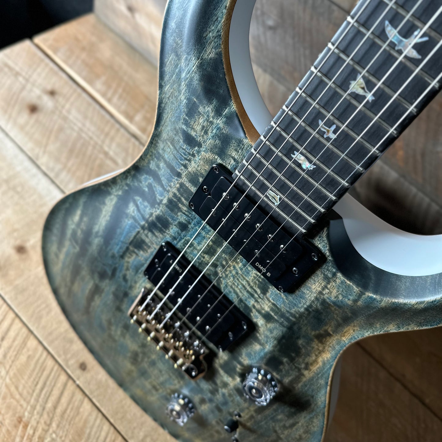 PRS Custom 24 Mango Top, Gaboon Ebony FB Satin Custom Color - Faded Grey Whale Blue W/White Back 408058