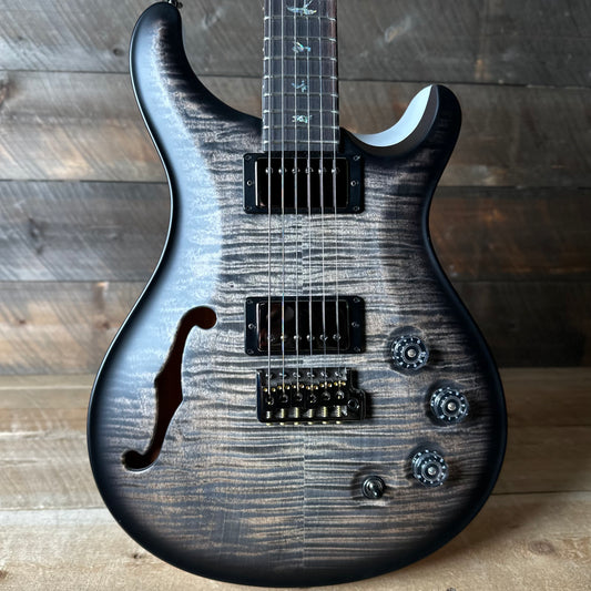 PRS Wood Library DGT Semi-Hollow David Grissom Signature, Flamed Maple 10-Top, Smoked Black Hardware - Satin Charcoal Burst W/White Back?!
