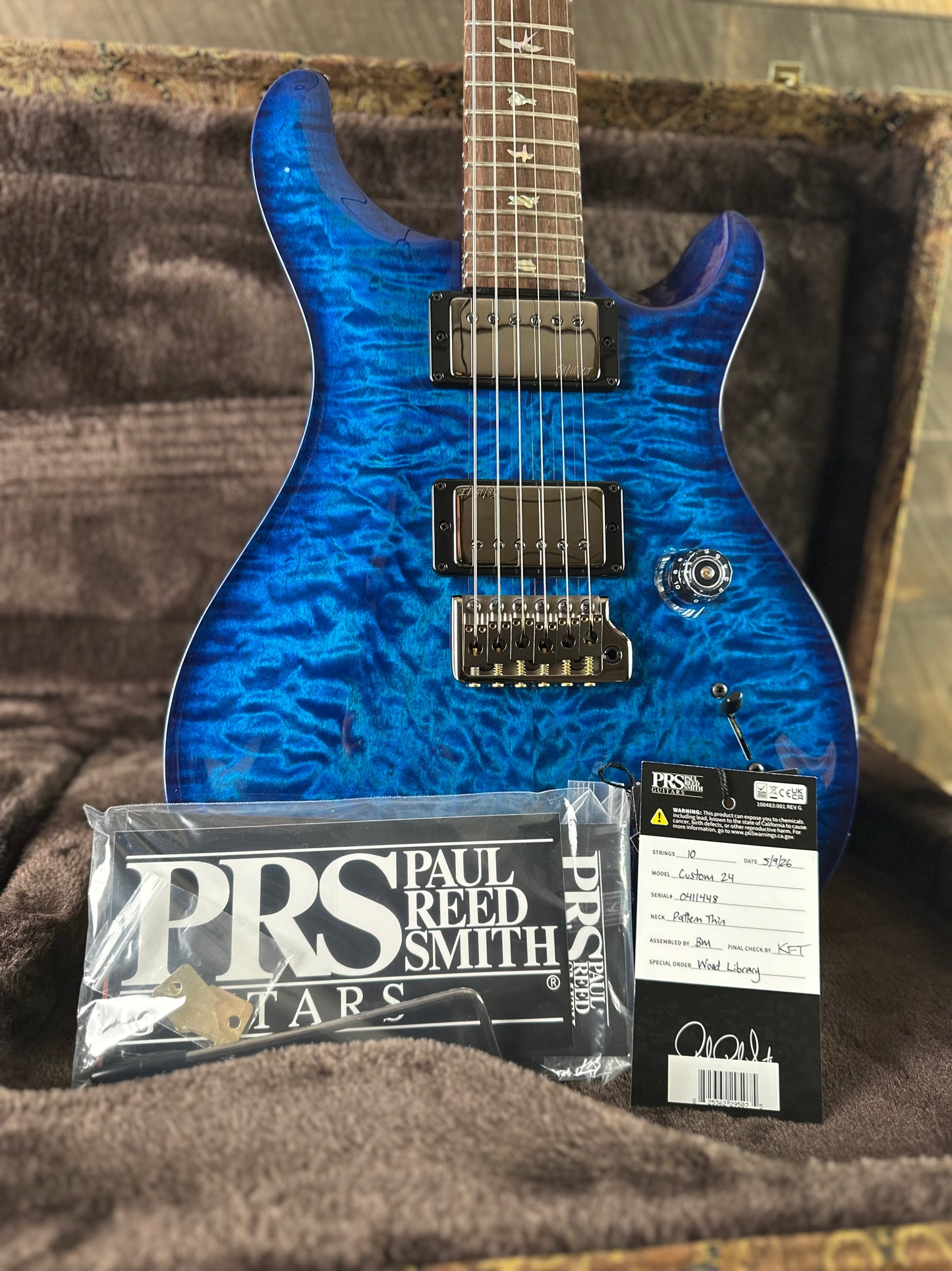 PRS Wood Library Custom 24 Quilt Top Brazilian Rosewood Fretboard - Aquamarine W/Blue Back 411448