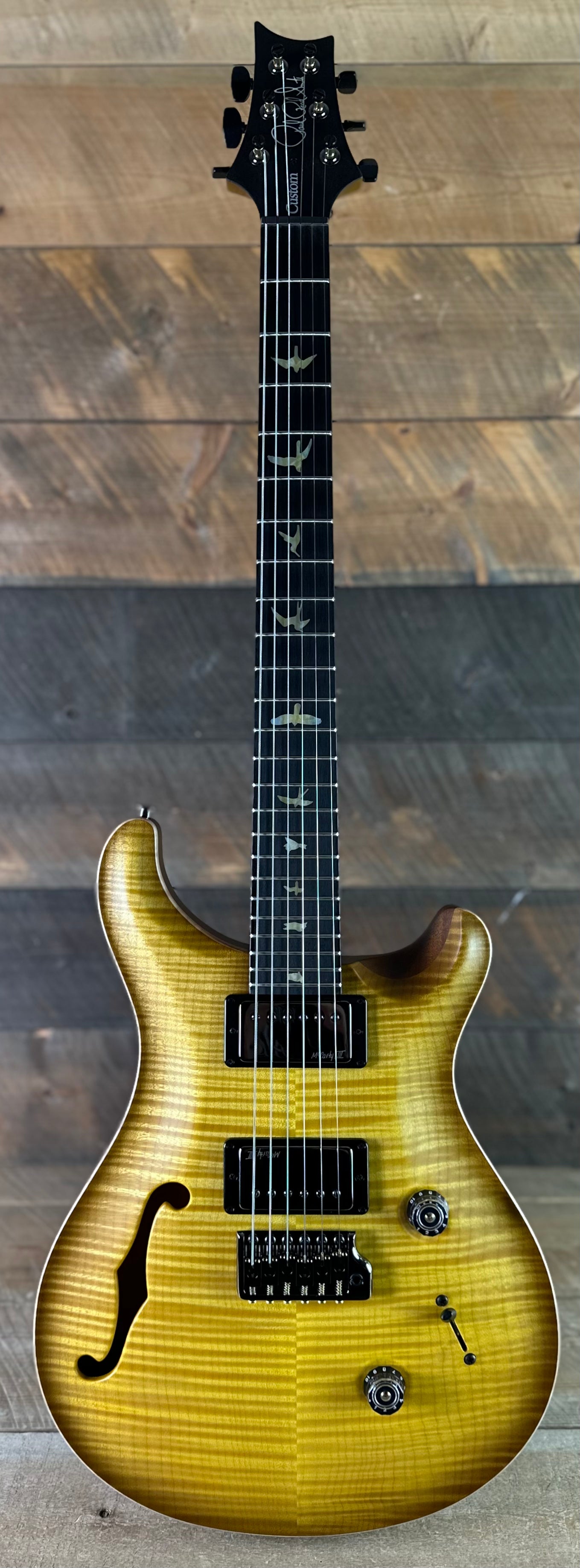 PRS Wood Library Custom 24 Fatback Semi-Hollow! - Satin Livingston Lemondrop 423669