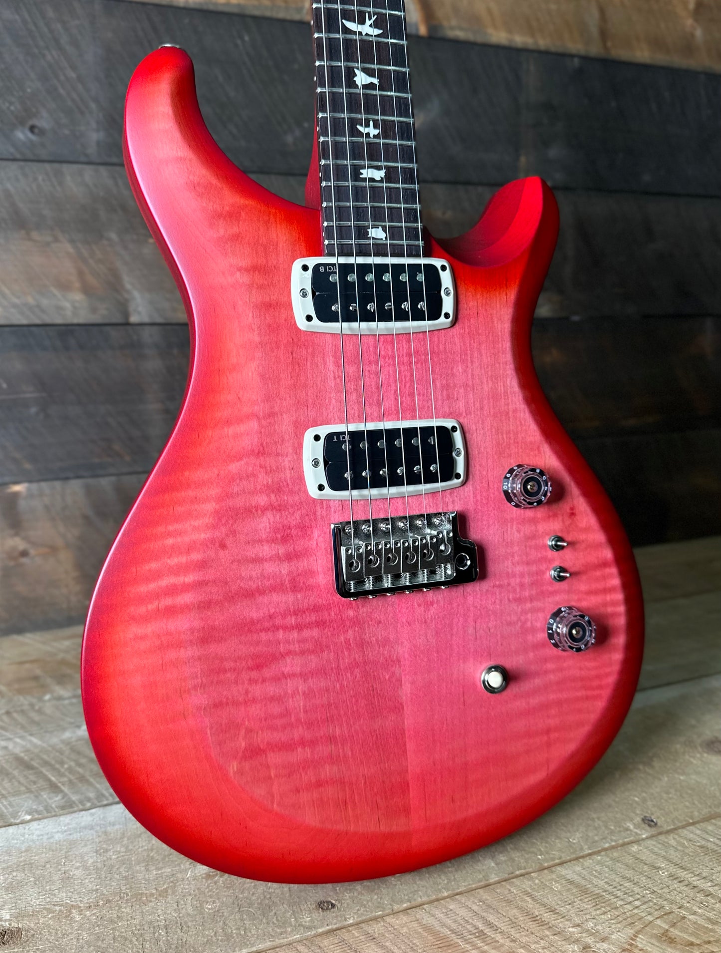 PRS S2 Wood Library Custom 24-08 QS Exclusive Satin Run! - Bonnie Pink Cherry Burst S2085531