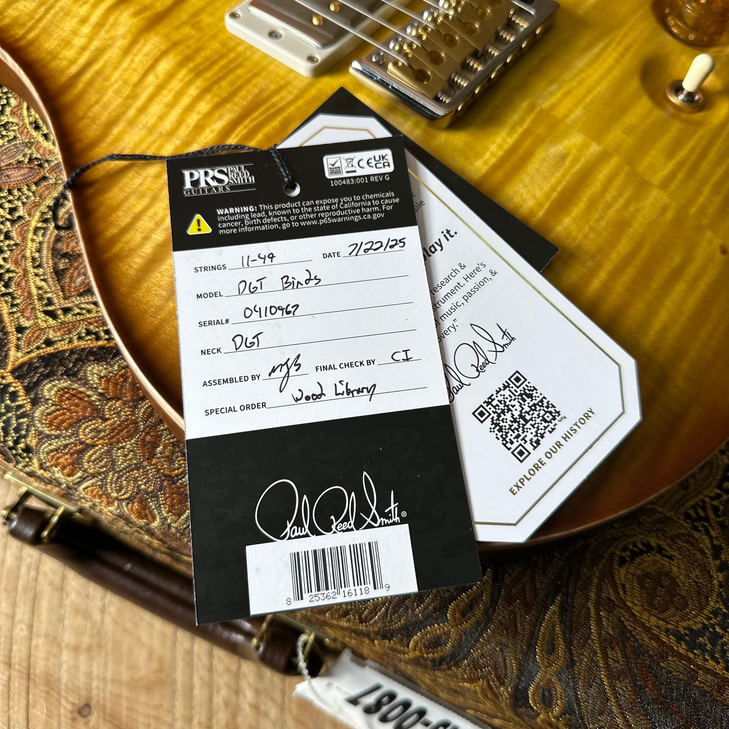 PRS DGT David Grissom Signature Wood Library Flame Maple 10 Top, Brazilian Rosewood FB - Livingston Lemondrop 410967