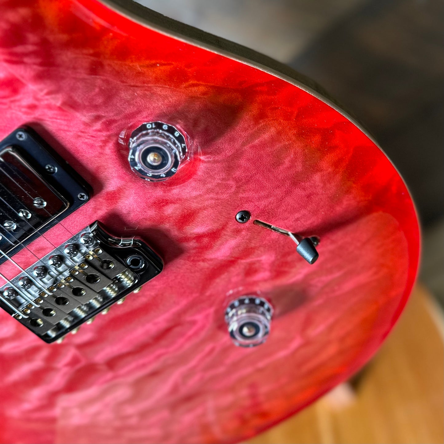 PRS Wood Library Custom 24 Quilt Top Brazilian Rosewood Fretboard! - Bonnie Pink Cherry Burst 410251