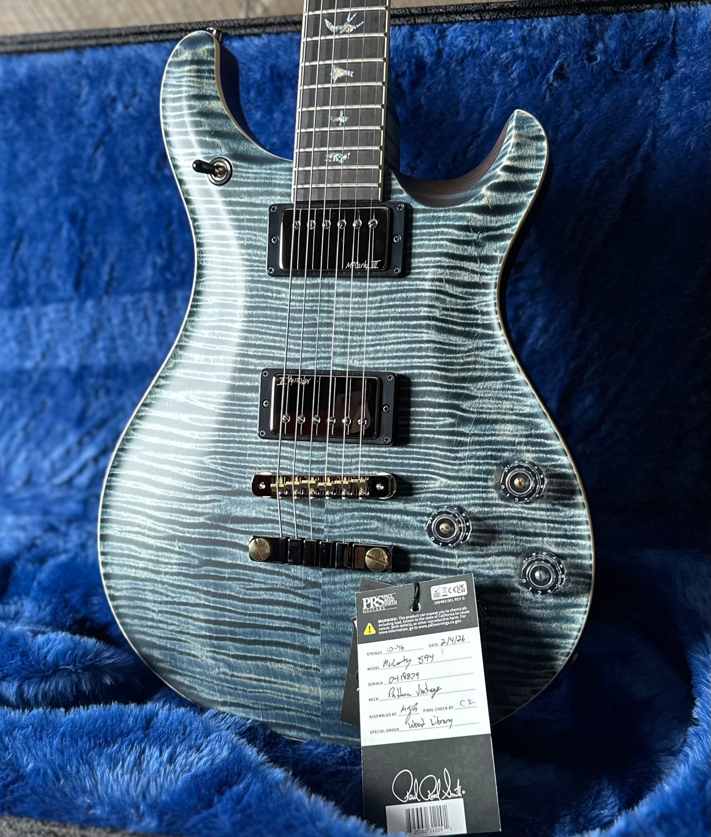 PRS Wood Library McCarty 594 Flamed Maple 10 Top, Swamp Ash Back, Stained Flamed Maple Neck, Bound Ebony FB - Satin Faded Whale Blue W/Dark Stained Back 418879