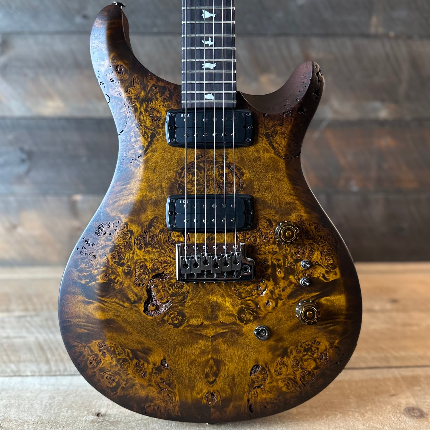 PRS Limited Edition Wood Library Select S2 Custom 24-08 Poplar Burl Top - Black Gold Burst  S2088926