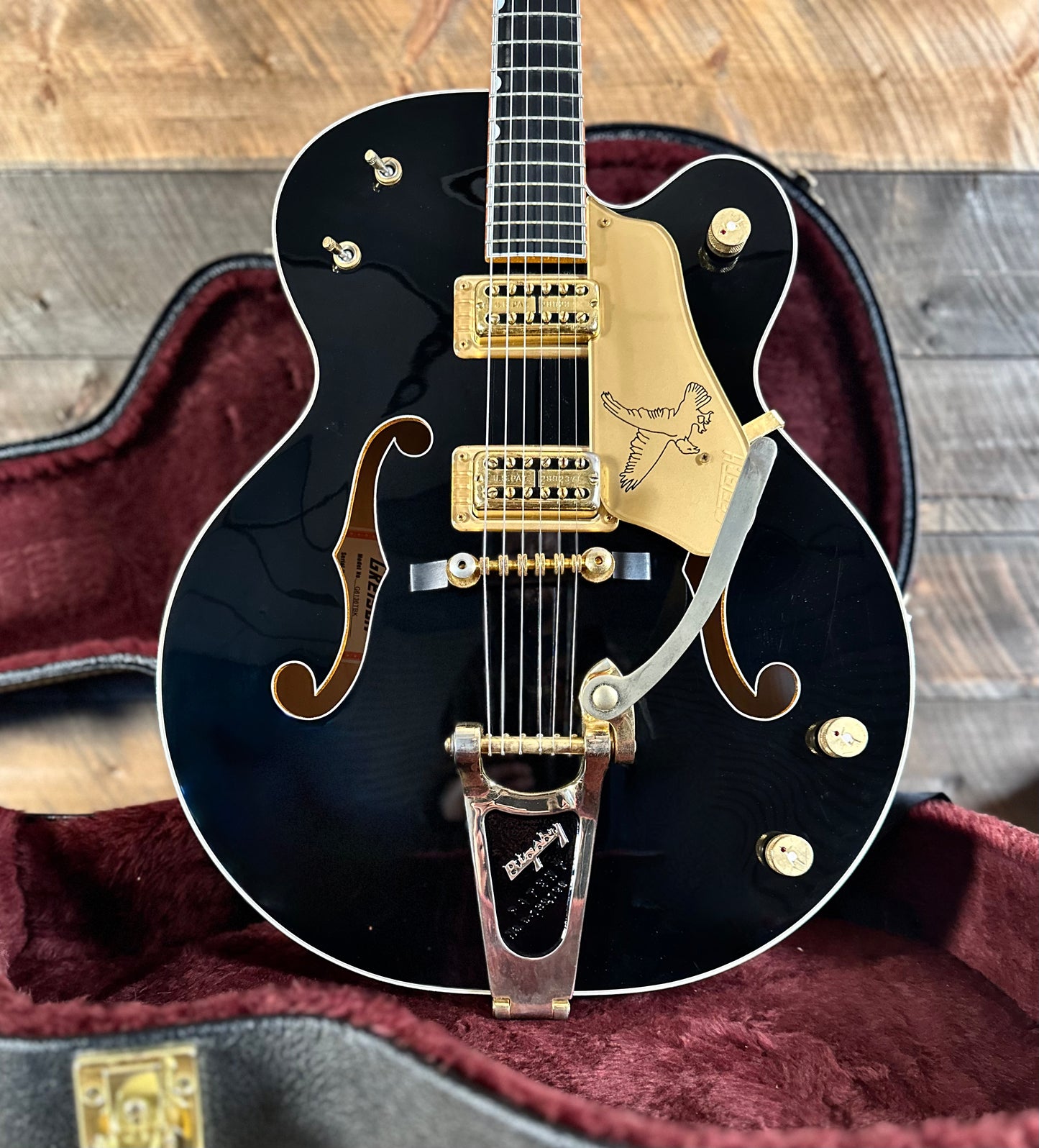 Used 2008 Gretsch G6136TBK Black Falcon Made In Japan - Black With Gold Hardware