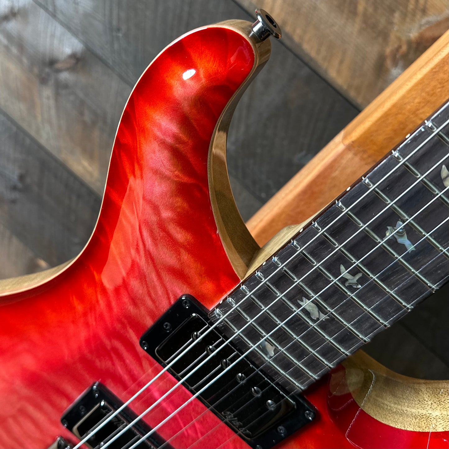 PRS Wood Library Custom 24 Quilt Top Brazilian Rosewood Fretboard! - Bonnie Pink Cherry Burst 410251