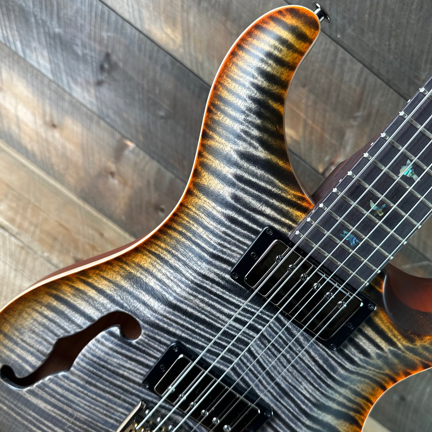 PRS Wood Library DGT Semi-Hollow David Grissom Signature Rosewood Neck! Flamed Maple 10-Top Smoked Black Hardware - Burnt Maple Leaf 418145