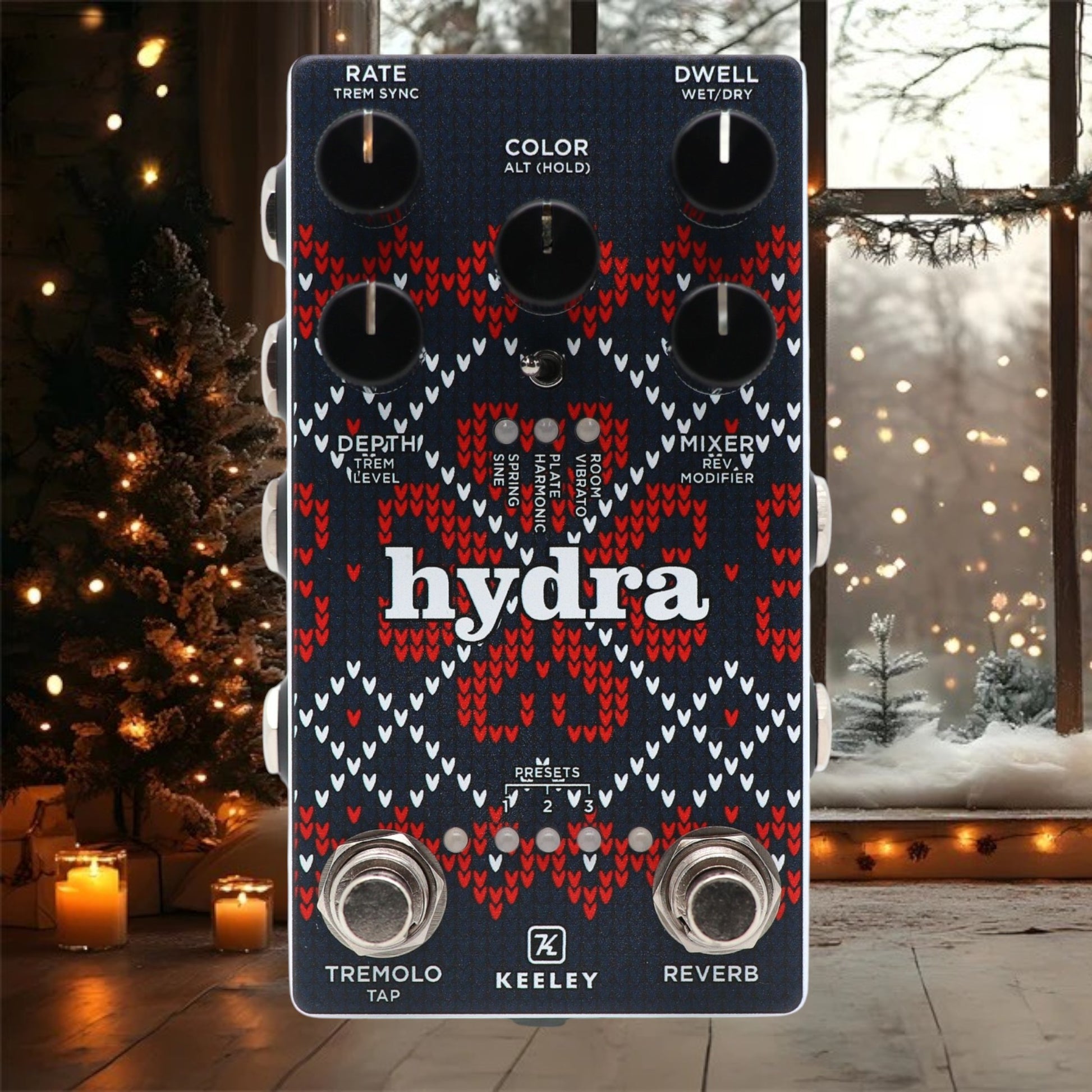 hydra pedal Keeley Hydra Stereo Reverb Tremolo Pedal IN AN UGLY XMAS SWEATER! – Quimper Sound Records and Guitars
