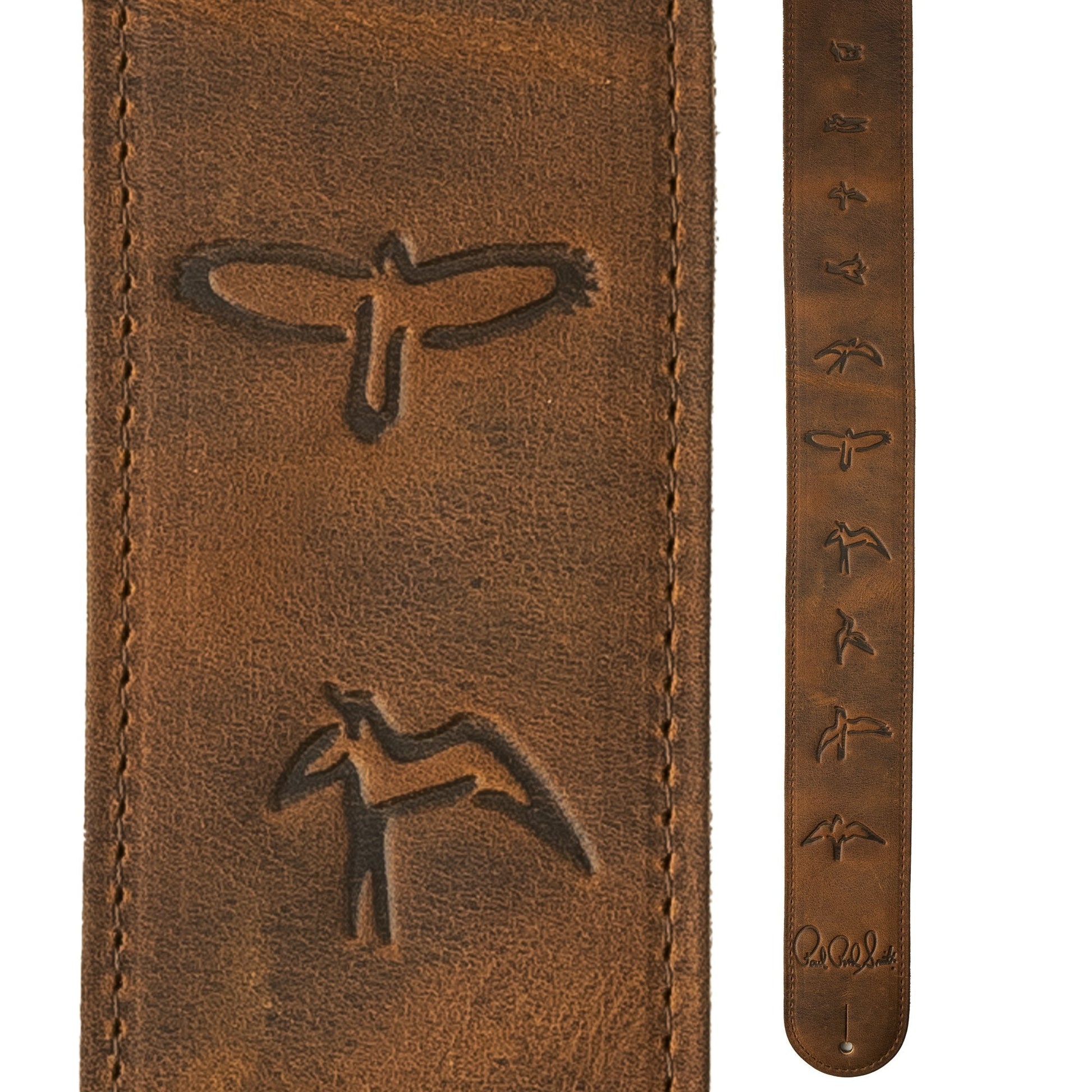 Distressed Brown Leather Birds Strap