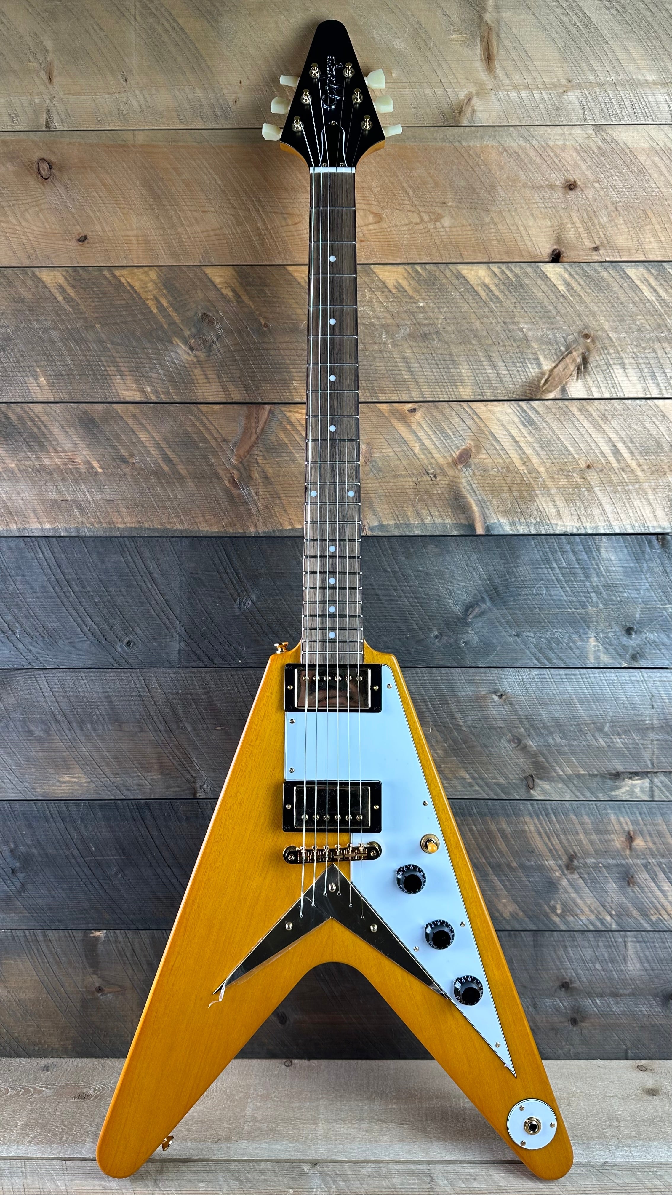 Used Epiphone 1958 Korina Flying V White Pickguard 6.2 lbs Aged